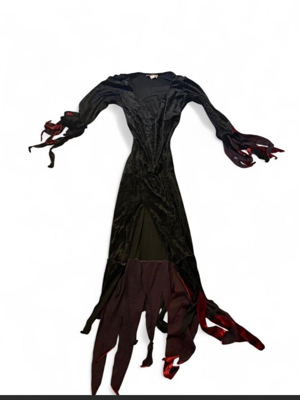 Cinema secrets Black Gothic Velvet Maxi Dress with Ribbon Fringe